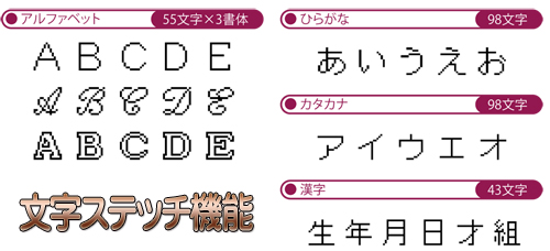 文字縫い機能で、ネーム入れもカンタン!
